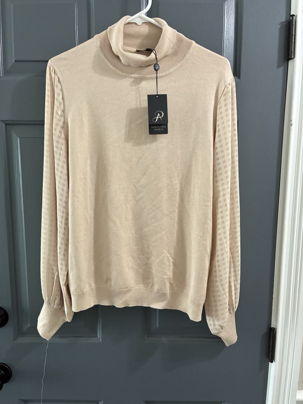 NWT Adrianna Papell Long Sleeve Sweater Womens XL Champagne sheer sleeves